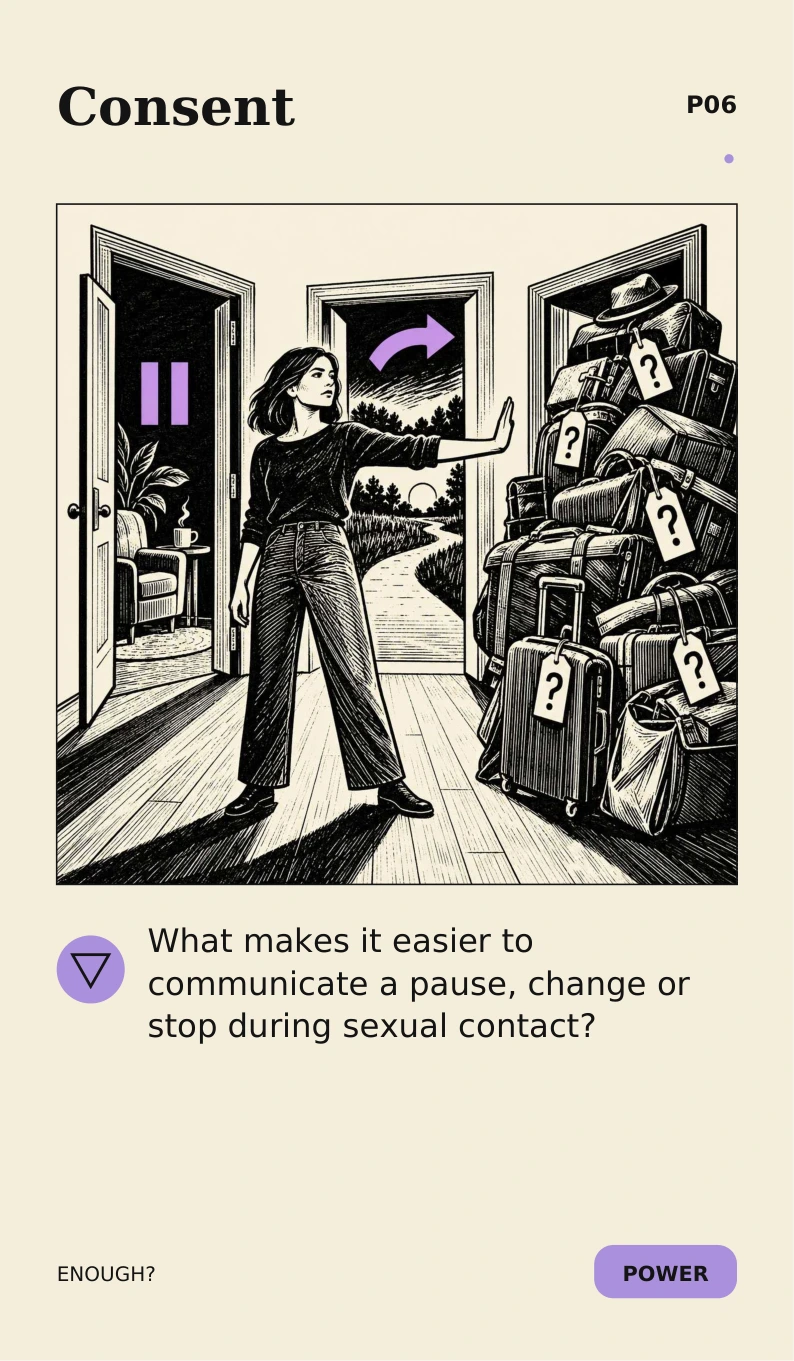 Consent card from the final deck: What makes it easier to communicate a pause, change or stop during sexual contact?